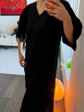 Natori Black 100% Cotton Textured Kaftan — XS